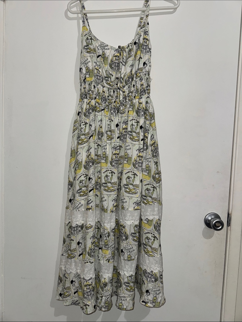 Disney White Maxi Dress with Yellow and Black Cartoon Print
